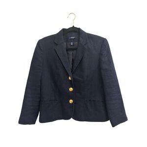 Chaps 100% linen Nautical navy blazer with gold buttons 8 preppy academia